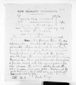1 page written 29 Sep 1871 by an unknown author in Wanganui to Sir Donald McLean in Wellington, from Native Minister and Minister of Colonial Defence - Inward telegrams