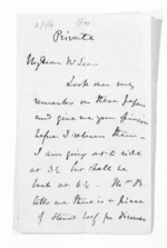 2 pages written by Sir Thomas Robert Gore Browne to Sir Donald McLean, from Inward letters - Sir Thomas Gore Browne (Governor)