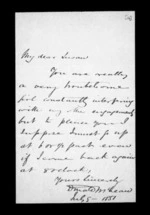 1 page written 5 Jul 1851 by Sir Donald McLean to Susan Douglas McLean, from Inward family correspondence - Susan McLean (wife)