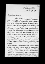 2 pages written 19 Nov 1874 by Sir Robert Donald Douglas Maclean in Wellington to Sir Donald McLean, from Inward family correspondence - Douglas Maclean (son)