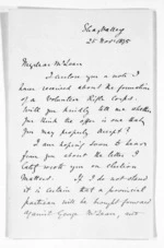 3 pages written 25 Nov 1875 by Sir Francis Dillon Bell to Sir Donald McLean, from Inward letters - Francis Dillon Bell