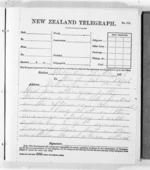 2 pages written 25 May 1876 by Sir Donald McLean in Alexandra to Sir Julius Vogel in Wellington, from Native Minister and Minister of Colonial Defence - Outward telegrams