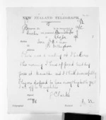 1 page written 9 Oct 1871 by George Clarke to Sir Donald McLean in Wellington, from Native Minister and Minister of Colonial Defence - Inward telegrams