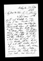 2 pages written 23 Feb 1863 by Robert Roger Strang in Wellington to Sir Donald McLean, from Family correspondence - Robert Strang (father-in-law)