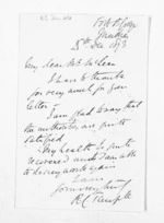 1 page written 28 Dec 1873 by Sir Richard Carnac Temple to Sir Donald McLean, from Inward letters - Surnames, Tay - Tho