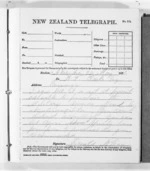 1 page written 24 May 1876 by Sir Donald McLean in Alexandra to Henry Tacy Clarke in Tauranga, from Native Minister and Minister of Colonial Defence - Outward telegrams