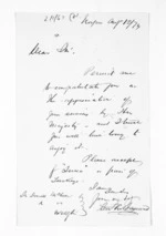 1 page written 12 Apr 1874 by George Thomas Fannin in Napier City to Sir Donald McLean in Wellington City, from Inward letters - G T Fannin