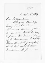 2 pages written 14 Apr 1869 by Captain Henry Dowdeswell Pitt to Sir Donald McLean, from Inward letters - H D Pitt