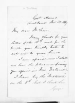 2 pages written 20 Dec 1867 by Rev Frederick Thatcher in Auckland City to Sir Donald McLean, from Inward letters - Surnames, Tay - Tho