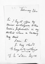 1 page written 7 Feb 1861 by Dr Henry Wyatt Watling to Sir Donald McLean, from Inward letters - Surnames, War - Wat