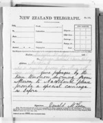 1 page written 31 May 1876 by Sir Donald McLean to Auckland Region, from Native Minister and Minister of Colonial Defence - Outward telegrams