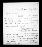 2 pages written 21 May 1851 by Sir Donald McLean in Rangitikei District to Susan Douglas McLean, from Inward family correspondence - Susan McLean (wife)