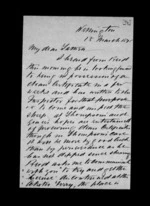 2 pages written 13 Mar 1875 by Sir Robert Donald Douglas Maclean in Wellington to Sir Donald McLean, from Inward family correspondence - Douglas Maclean (son)