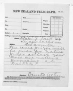 1 page written 7 Jan 1874 by Sir Donald McLean in Otaki to William Jackson, from Native Minister and Minister of Colonial Defence - Outward telegrams
