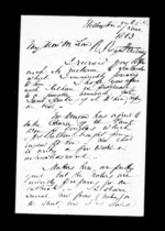 2 pages written 27 Jun 1863 by Robert Roger Strang in Wellington to Sir Donald McLean, from Family correspondence - Robert Strang (father-in-law)