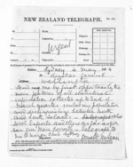 1 page written 4 May 1874 by Sir Donald McLean in Sydney to Wellington City, from Native Minister and Minister of Colonial Defence - Outward telegrams