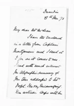 2 pages written 8 Jan 1873 by Sir James Fergusson in Dunedin City to Sir Donald McLean, from Inward letters - Sir James Fergusson (Governor)