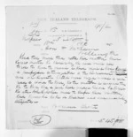 1 page written 1 Oct 1870 by an unknown author in Napier City to Sir Donald McLean in Wellington, from Native Minister and Minister of Colonial Defence - Inward telegrams