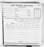 2 pages to Napier City, from Native Minister and Minister of Colonial Defence - Outward telegrams