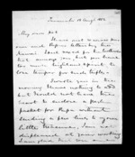 4 pages written 18 Aug 1852 by Sir Donald McLean in Taranaki Region to Susan Douglas McLean, from Inward family correspondence - Susan McLean (wife)