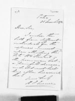 1 page written 25 Mar 1874 by Major H F Turner in Patea, from Inward letters -  Surnames, Tuk - Tur