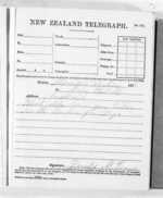 1 page written 23 May 1876 by Sir Donald McLean in Alexandra to William St Clair Towers Tisdall in Auckland City, from Native Minister and Minister of Colonial Defence - Outward telegrams