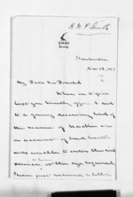 3 pages written 12 Nov 1875 by Hector William Pope Smith to Sir Donald McLean, from Inward letters - Surnames, Sma - Smi