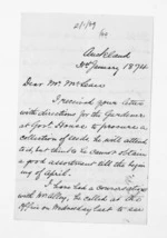 5 pages written 31 Jan 1874 by Edward Lister Green in Auckland Region to Sir Donald McLean, from Inward letters - Edward L Green