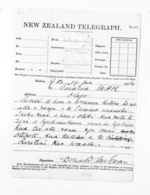 2 pages written 19 Jan 1874 by Sir Donald McLean to Otago Province (1854-1876), from Native Minister and Minister of Colonial Defence - Outward telegrams