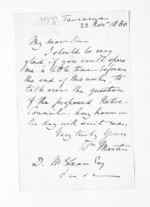 2 pages written 22 Nov 1860 by Sir William Martin to Sir Donald McLean, from Inward letters - Sir William Martin