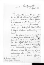 2 pages written 3 Apr 1860 by Garland William Woon in New Plymouth to Sir Donald McLean, from Secretary, Native Department - War in Taranaki and Waikato and  King Movement