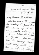 2 pages written 17 Feb 1866 by Alexander McLean in Maraekakaho to Sir Donald McLean, from Inward family correspondence - Alexander McLean (brother)