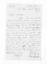 1 page written 23 Apr 1873 by Captain Edward Carthew in New Plymouth District to Sir Donald McLean in Wellington City, from Inward letters - Surnames, Car - Cha