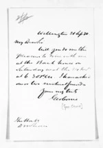 2 pages written 21 Sep 1870 by George Cowie in Wellington to Sir Donald McLean, from Inward letters - Surnames, Cor - Cox