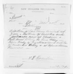 1 page written 20 Oct 1870 by Francis Edwards Hamlin to Sir Donald McLean, from Native Minister and Minister of Colonial Defence - Inward telegrams