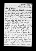 4 pages written 11 Dec 1874 by Robert Hart in Wellington City to Sir Donald McLean, from Inward family correspondence - Robert Hart (brother-in-law)