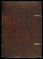 Upper Cover(photographed with raking light). Homiliarius., Omelie et postille venerabilium doctorum gregorij.