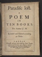 3rd Title-page, 1st Edition, Paradise lost (1668). A poem in ten books. The author J.M. ...