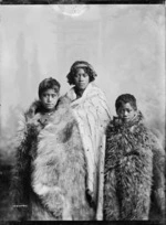 Unidentified Maori children wearing cloaks - Photograph taken by Frank J Denton