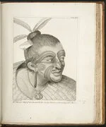 The head of a chief of New Zealand, the face curiously tataowd, or mark'd, according ...