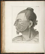Head of Otegoongoon, son of a New Zealand chief, the face curiously tataow'd'. Plate 21 ...