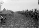 An Auckland Battalion marching into camp, Louvencourt, World War I