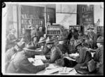 Soldiers inside the YMCA library in Beauvois, France, World War I