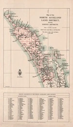 Map of the North Auckland Land District showing survey districts. Colour copy