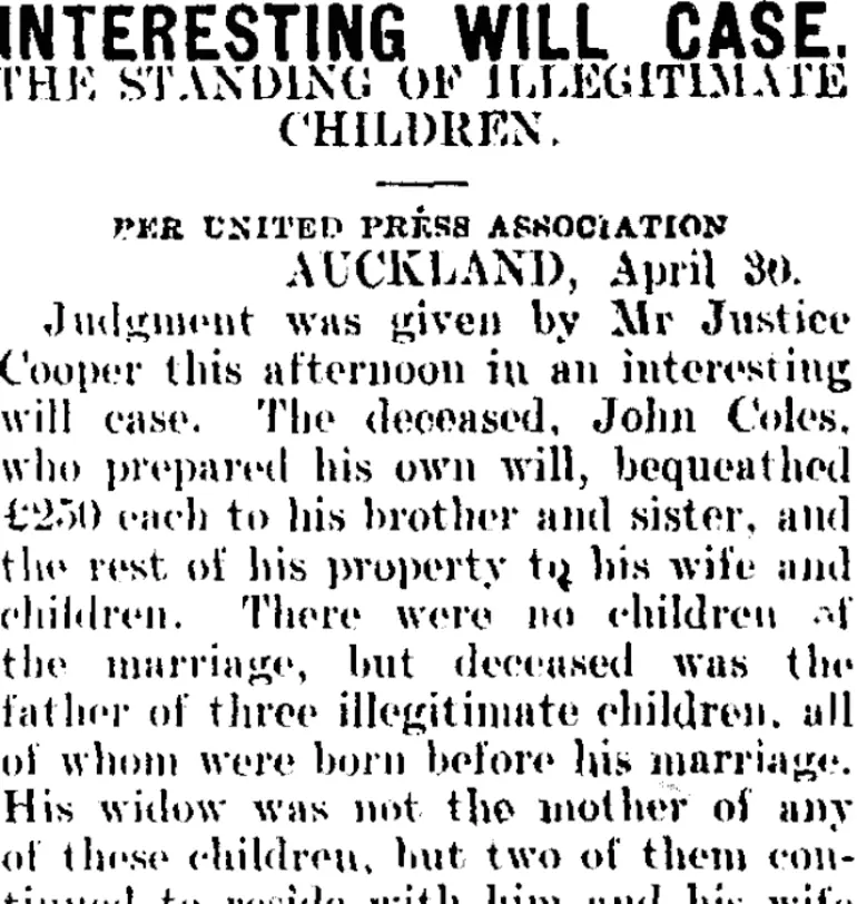 Image: INTERESTING WILL CASE. (Mataura Ensign 1-5-1907)
