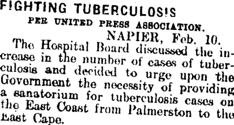 Image: FIGHTING TUBERCULOSIS. (Mataura Ensign 10-2-1914)