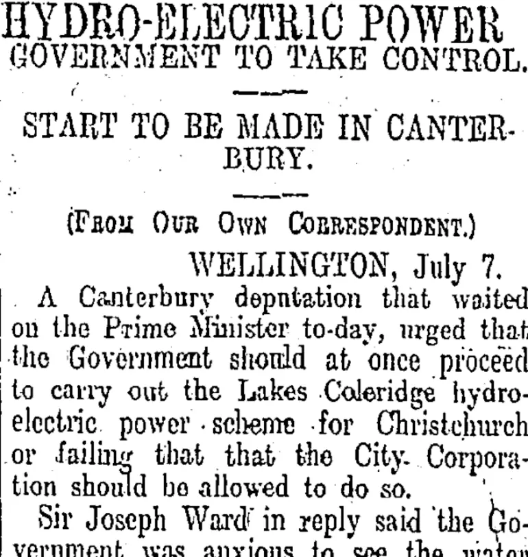 Image: HYDRO-ELECTRIC POWER (Otago Daily Times 8-7-1910)