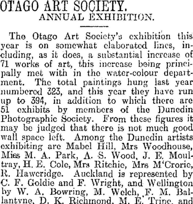 Image: OTAGO ART SOCIETY. (Otago Daily Times 8-11-1915)