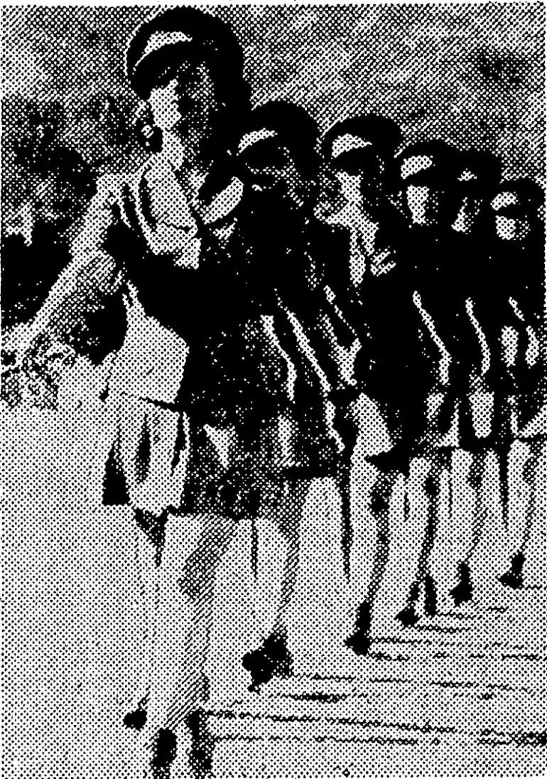 Image: A section of one of the teams taking part in the Hutt Valley Girls' Interhouse Association's marching display at Hutt Recreation Ground last Saturday. (Evening Post, 08 December 1943)