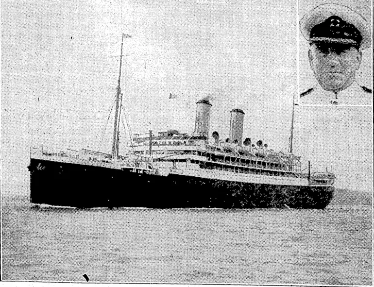Image: Evening' Post"" Photo. ANOTHER ORIENT LINER VISITS WELLINGTON.-^ Otranto, whokarrivaVal^Wemnlrtdn today from Australia was delayed by thick fog. Of the 530 passengers on board 108^have niade the trip from London. Inset, Captain L. V. James, master of the Otranto. (Evening Post, 09 February 1935)